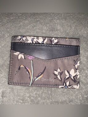 Vera Bradley Gray Floral & Bird Card Sleeve with Black Trim